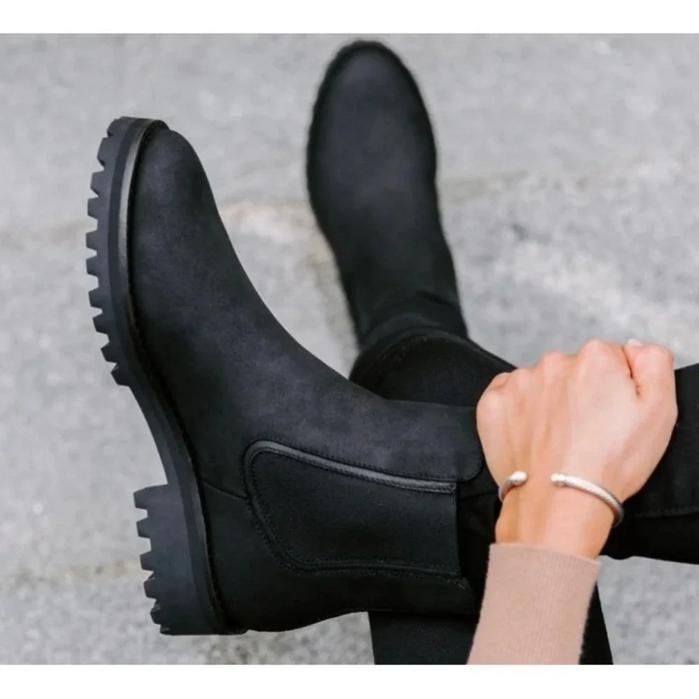 Thursday Boot Co Black Suede Lug‎ Sole Chelsea Ankle Boots 7.5